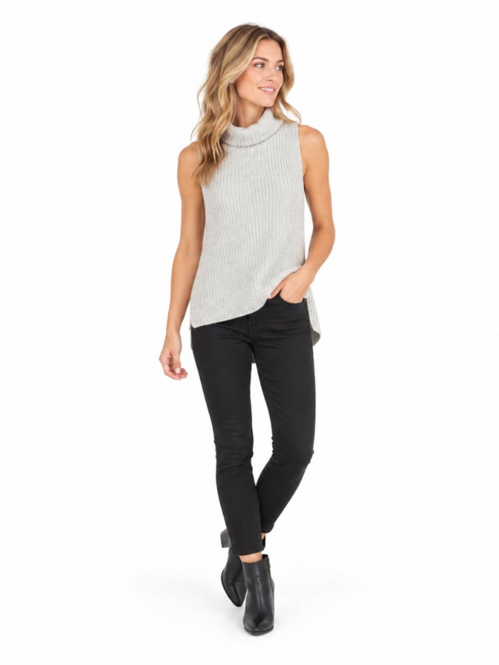 Cotton Emporium Womens XS Gray Sleeveless Turtleneck Knit Sweater Vest